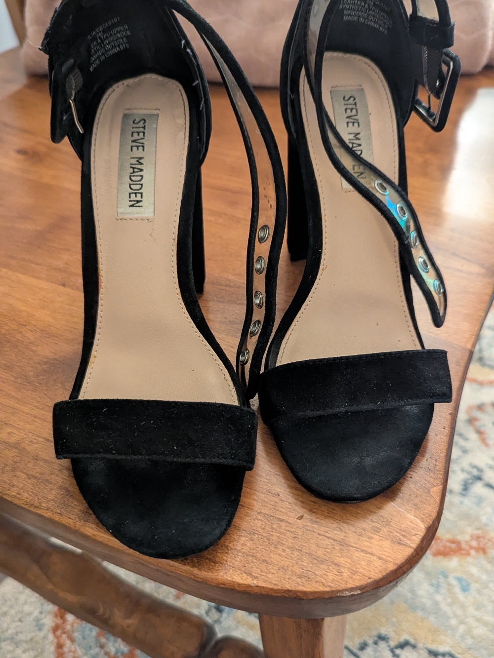 Steve Madden Black Suede Open-Toe Ankle-Strap Heels